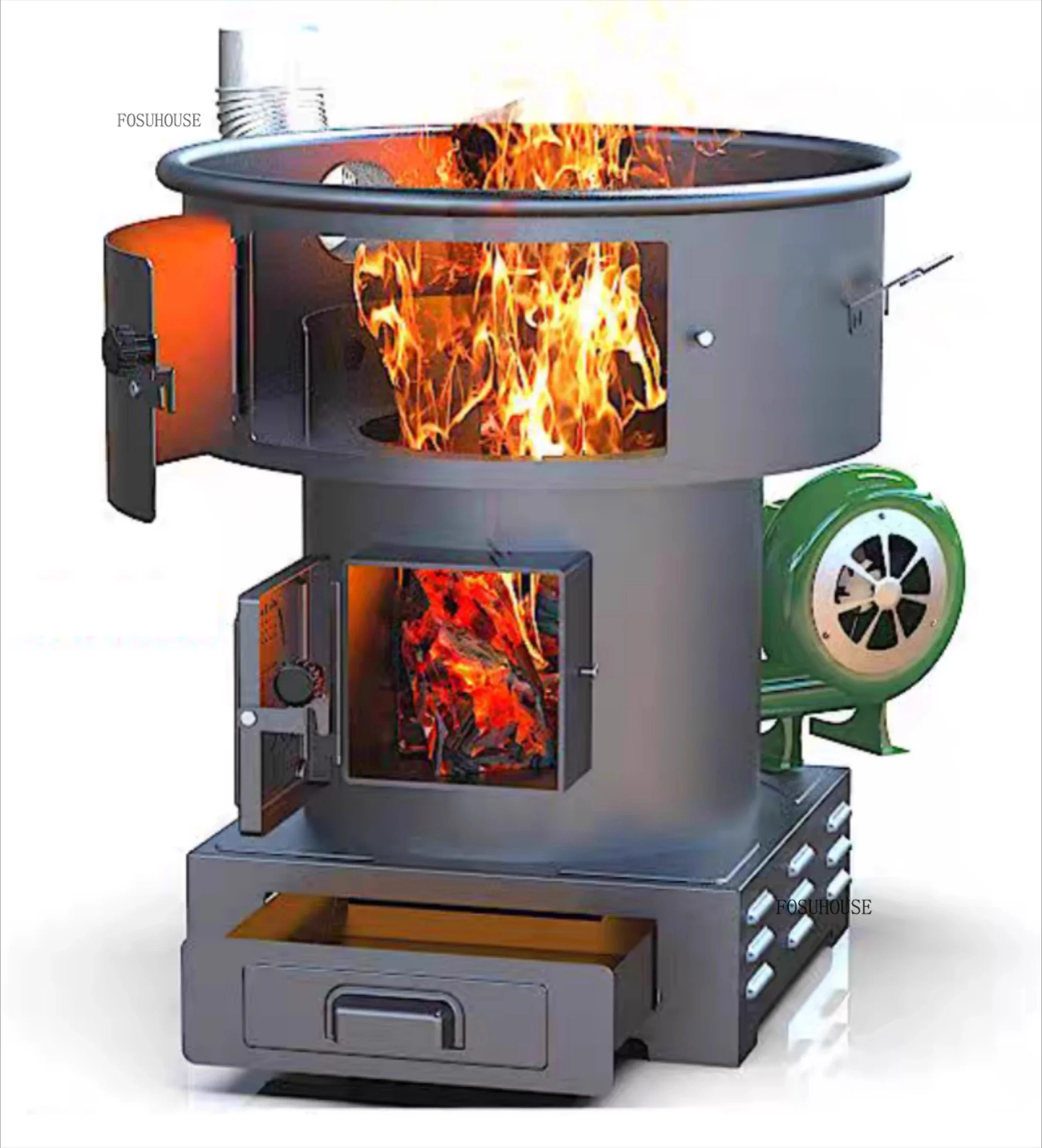 New Chimeneas Gasification Furnace Wood Stove Heating Household Rural Burning Firewood Coal Energy-saving Fierce Fire Pit YY
